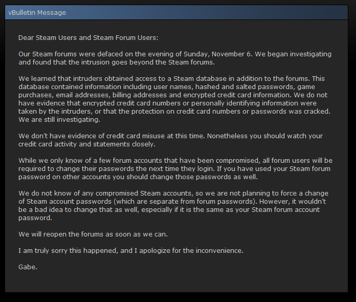 Steam forum and database hacked