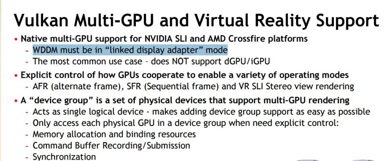 Vulkan will support multiple GPUs only in Windows 10