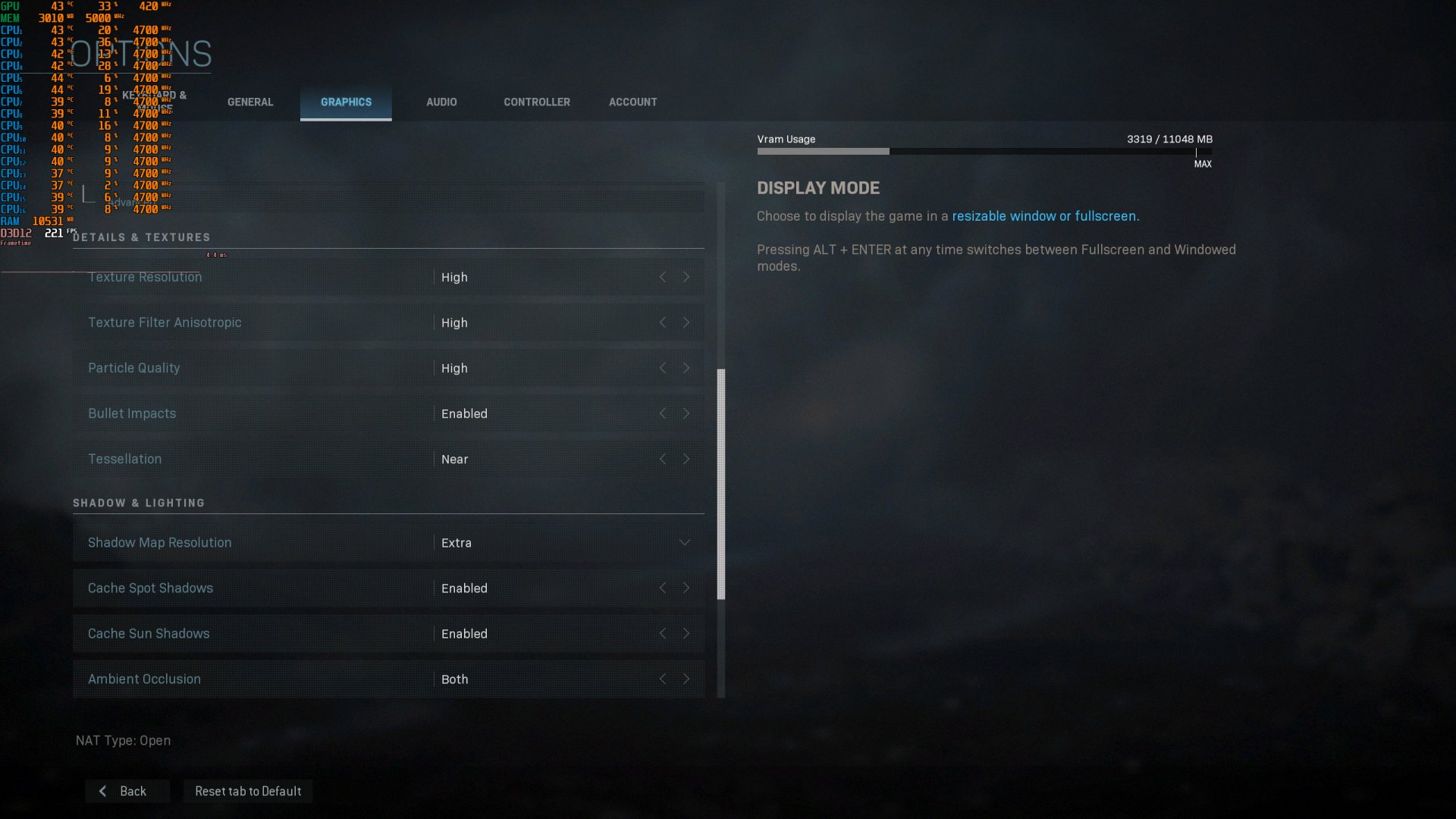 Here are the PC graphics settings for Call of Duty Modern Warfare Open Beta
