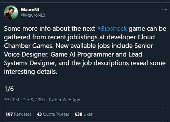 Bioshock 4 tweet story