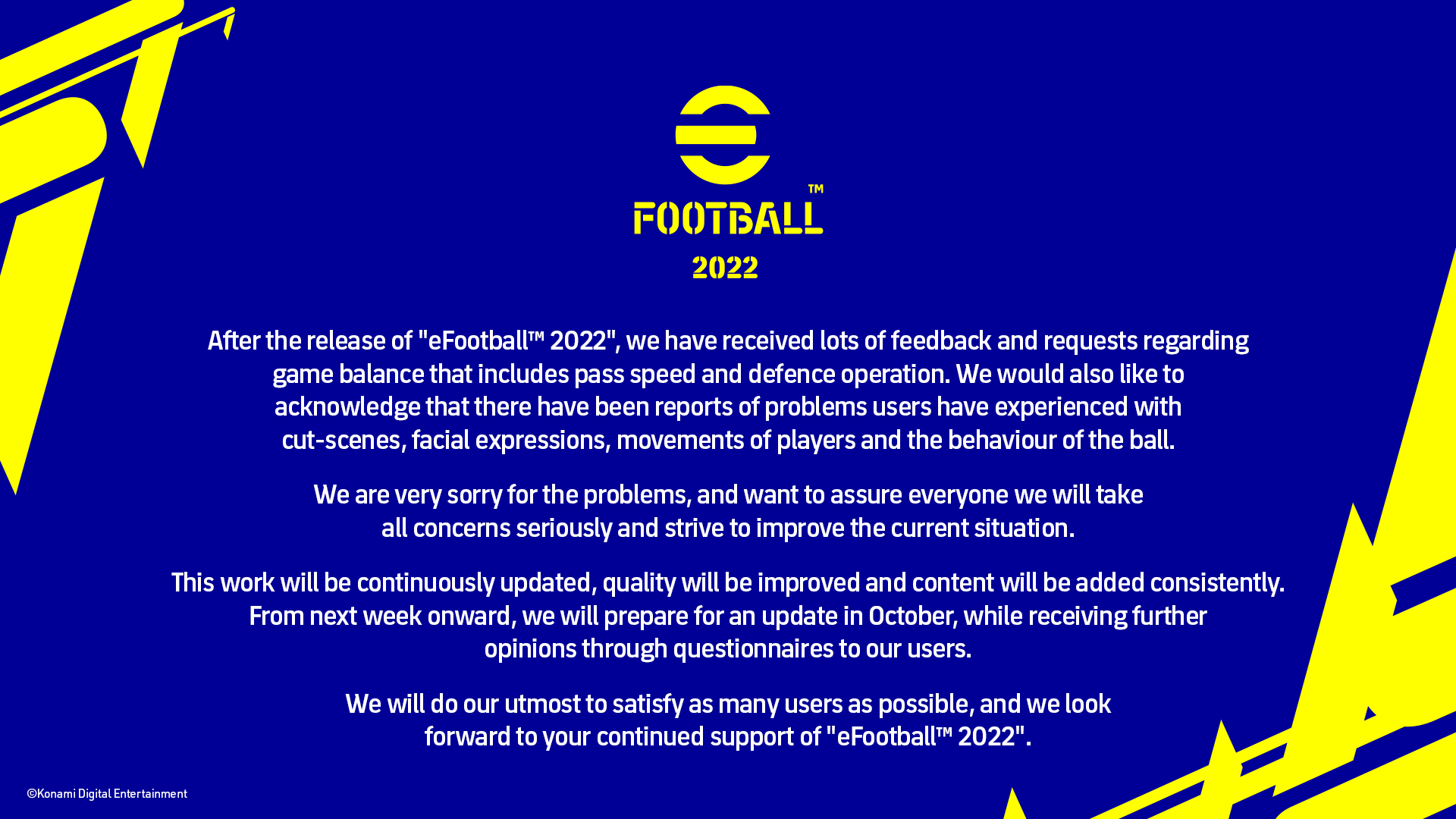 efootball 2022 konami statement