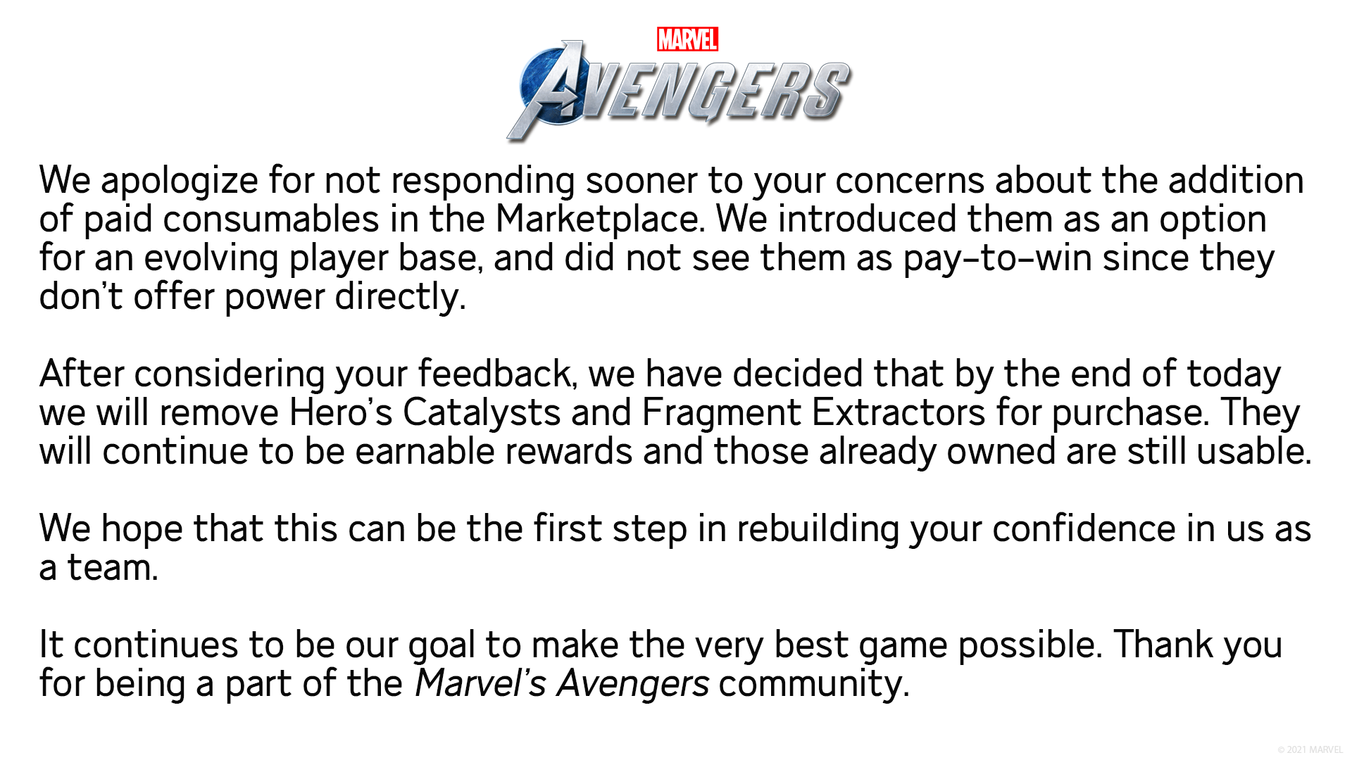 Marvel's Avengers MTX removal