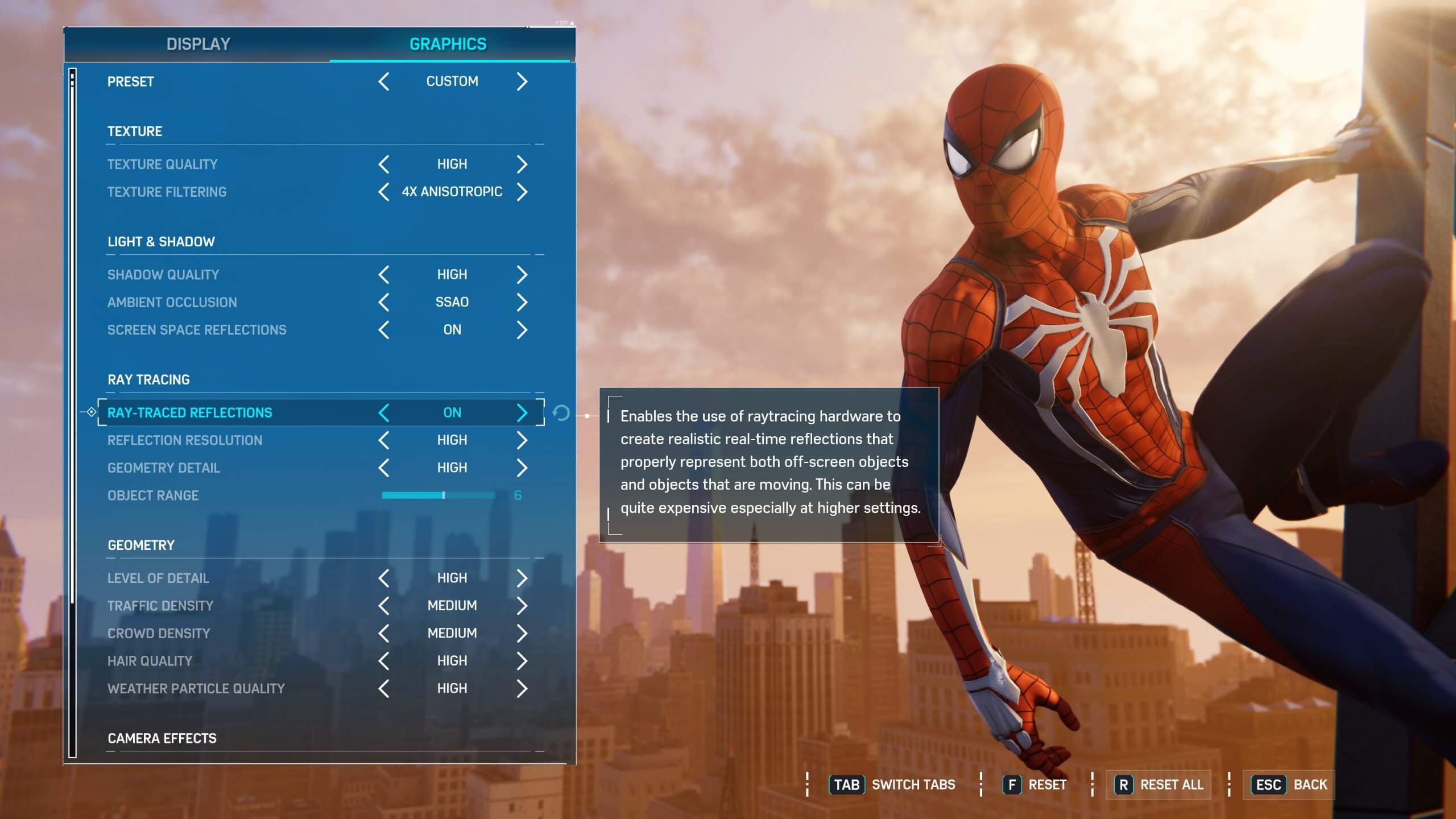 Here are the PC graphics settings for Marvel's Spider-Man Remastered