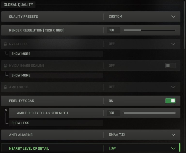 Here are the PC graphics settings for Call of Duty Modern Warfare 2 Multiplayer