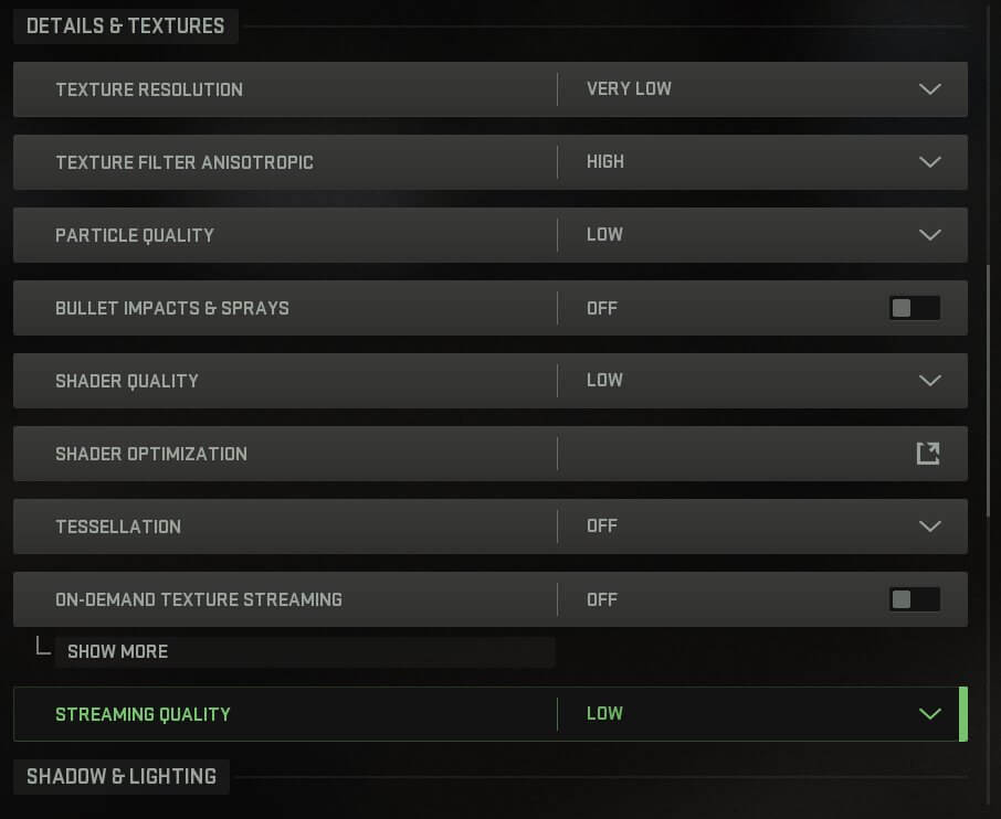 Here are the PC graphics settings for Call of Duty: Modern Warfare 2  Multiplayer