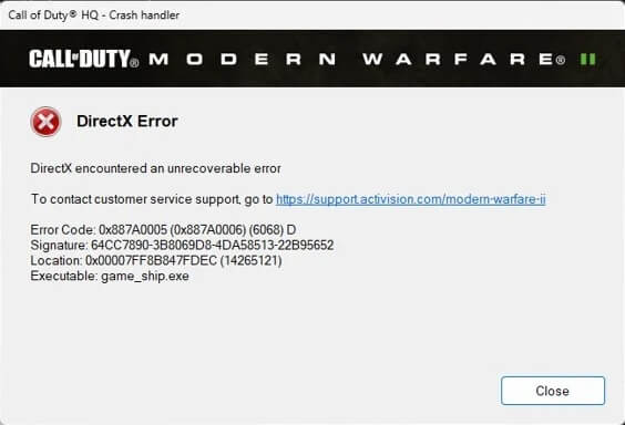 COD MW2-Warzone 2 Vega DX error
