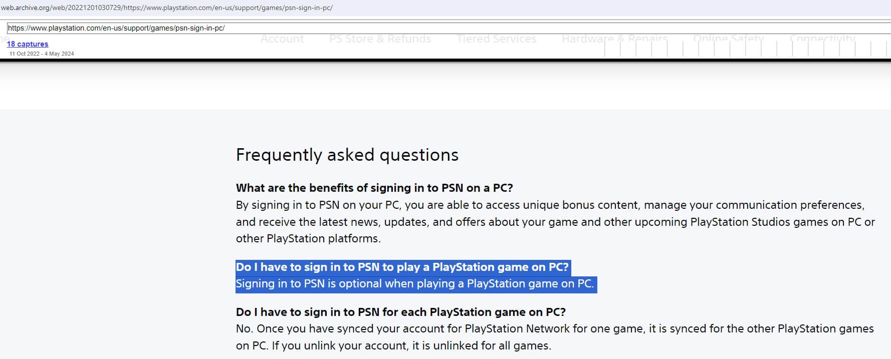 PSN PC original statement