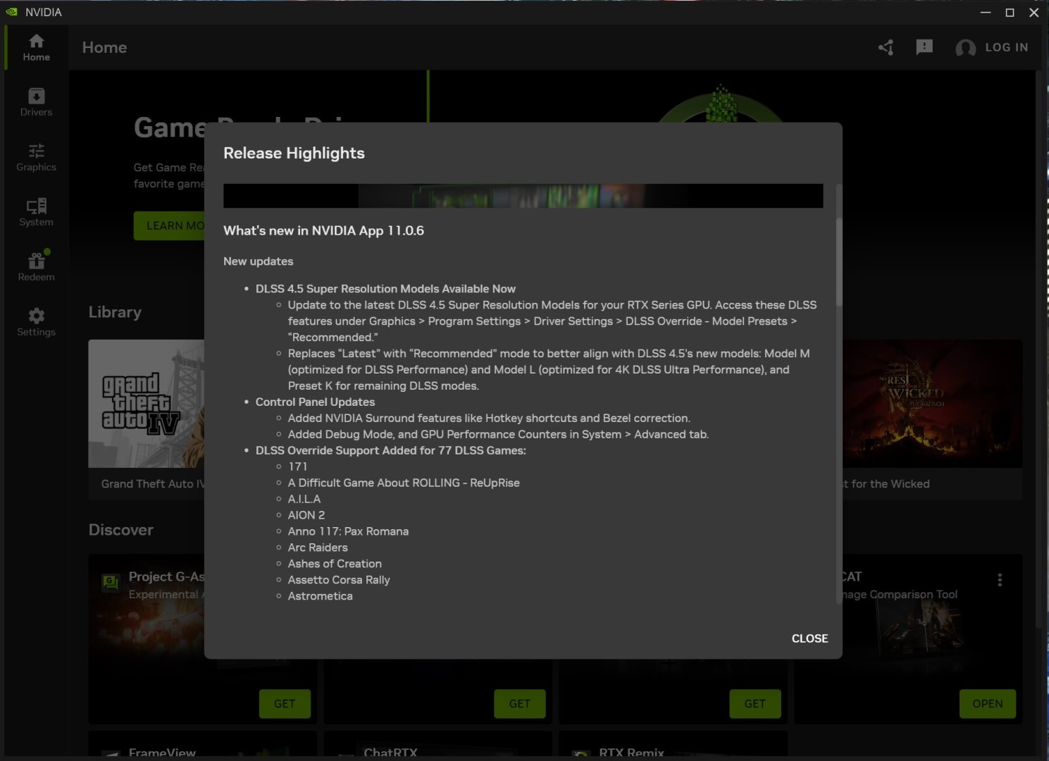 NVIDIA App 11.0.6 release notes