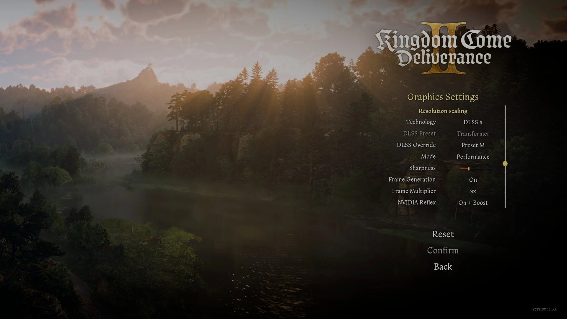 KCD2 DLSS Frame Gen in-game menu